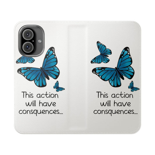 Blue butterfly phone case with a flip cover design featuring the iconic life is strange imagery