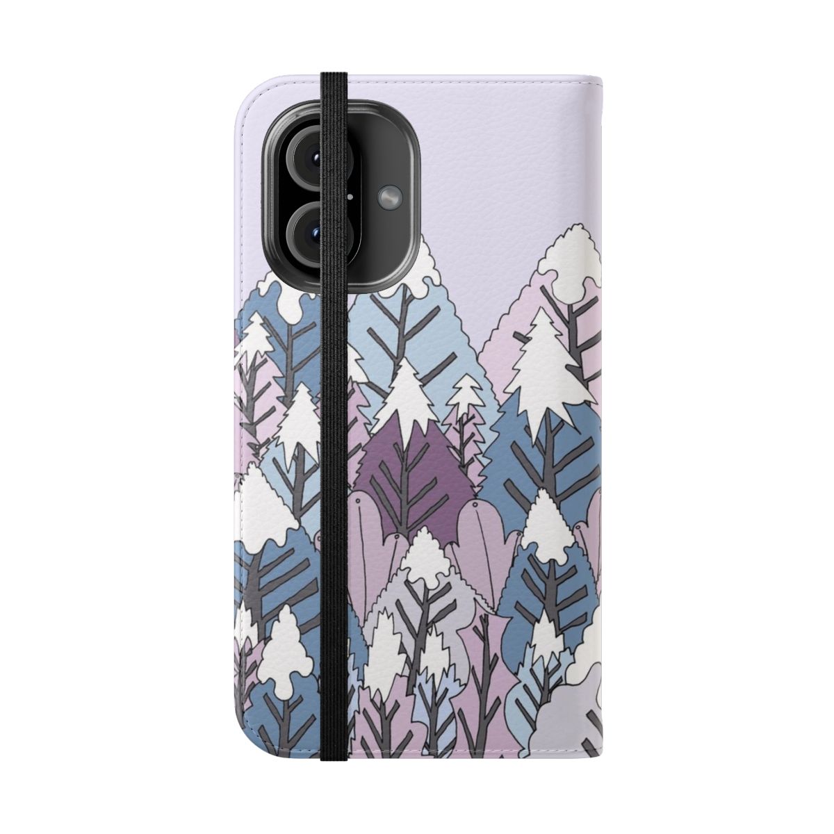 A winter forest landscape depicted in an abstract, artistic style on a phone case - Folded Front