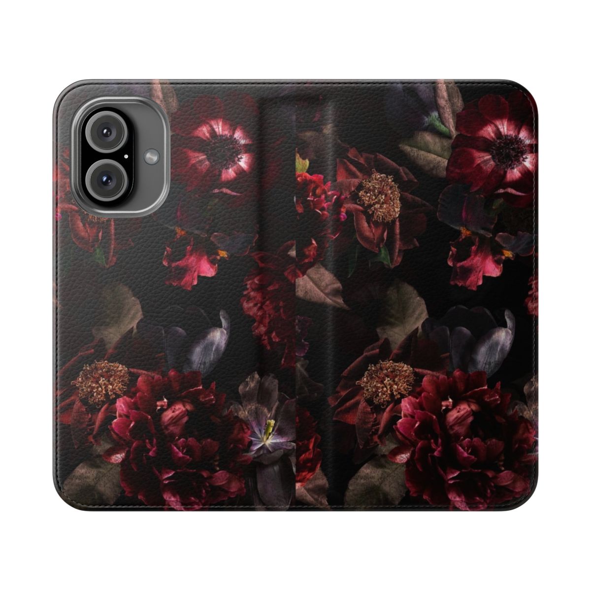 Botanical dark midnight roses flip cover phone case