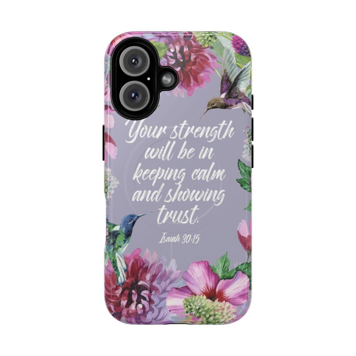 Magnetic tough phone case with hummingbird and floral design, inspired by the JW 2021 year text.