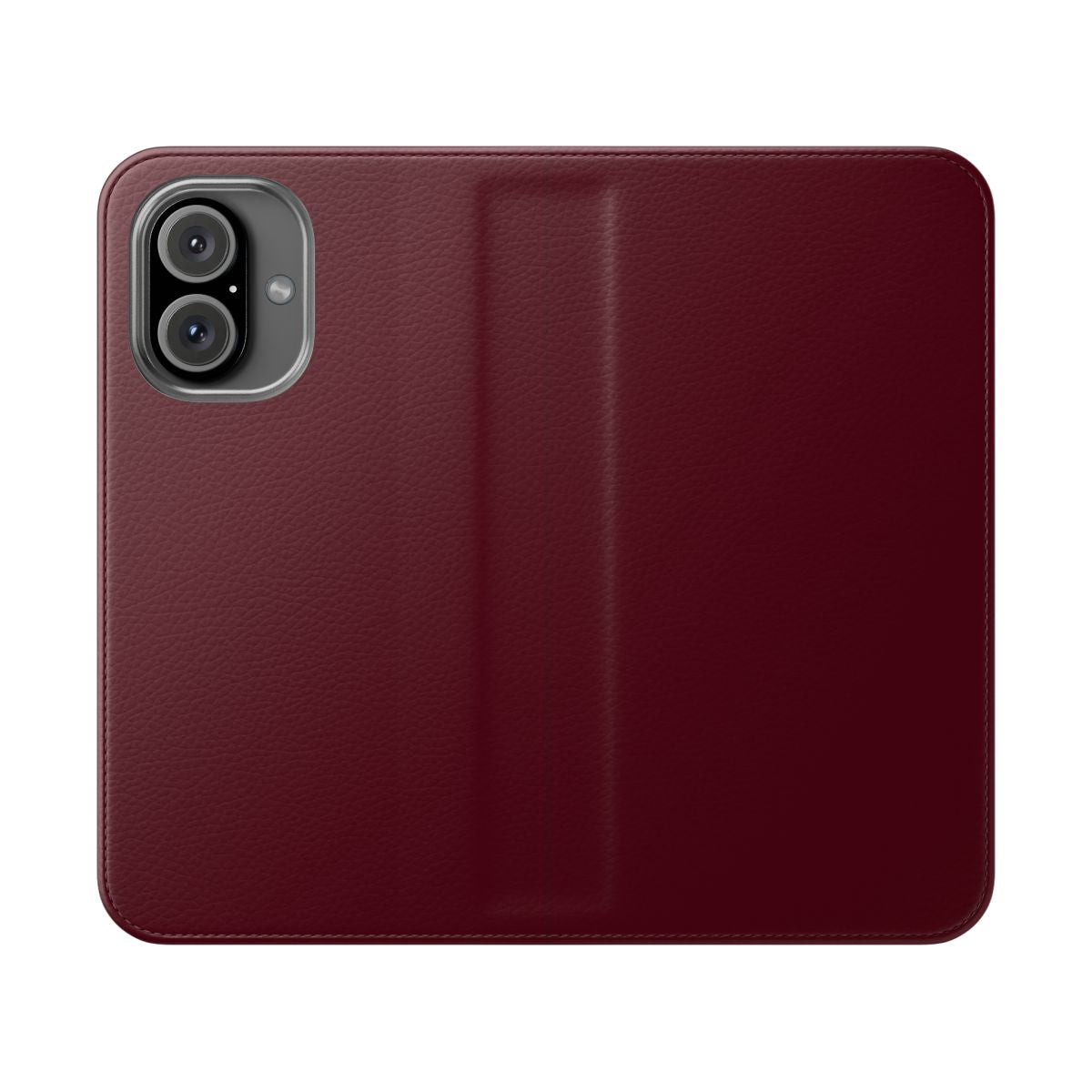 Burgundy flip cover phone case with a simple, minimalist design