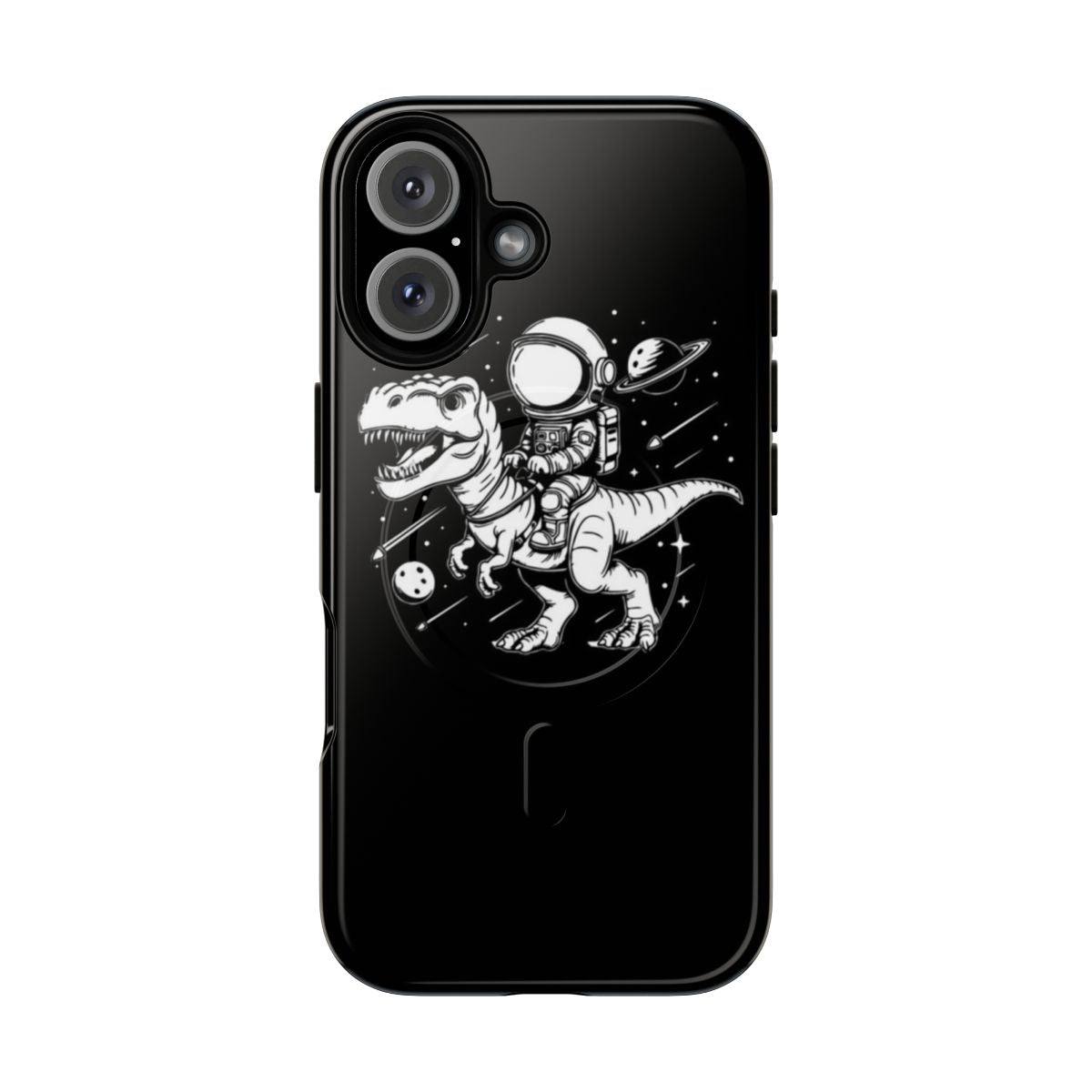 Space astronaut riding a T-Rex dinosaur in a cosmic galaxy design phone case