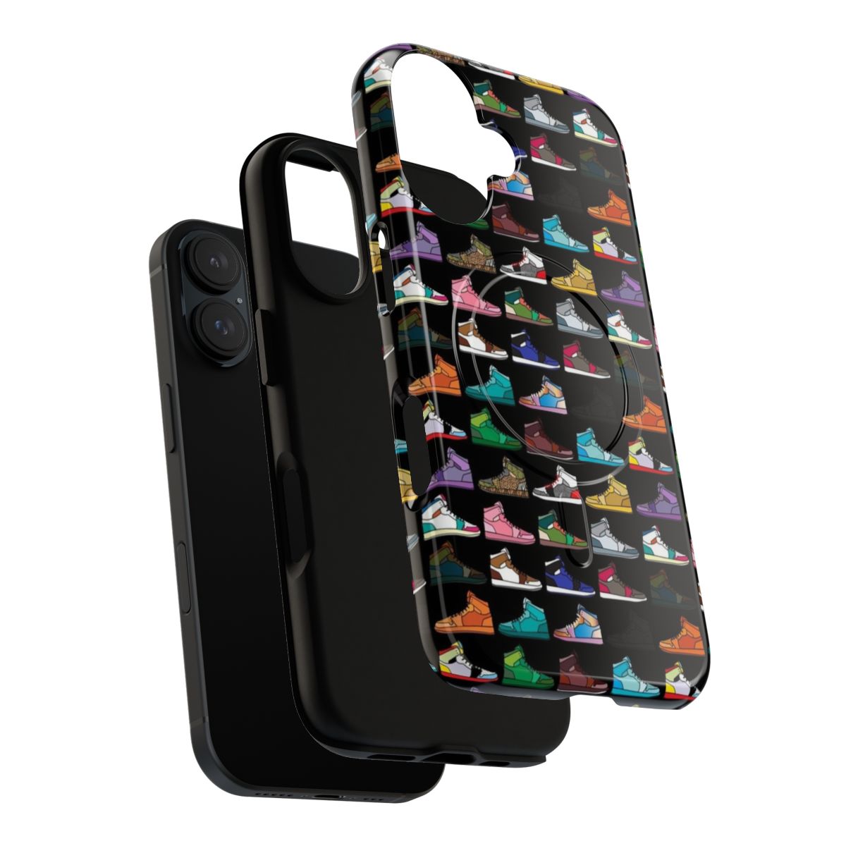 A phone case featuring a colorful sneaker pattern design - Layers