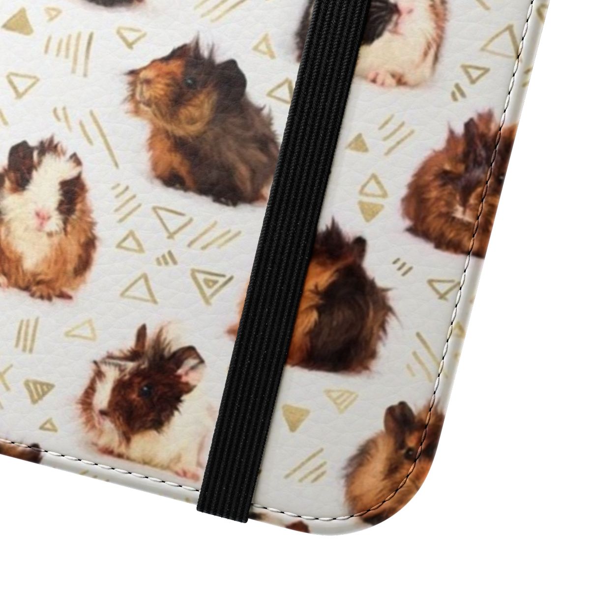 A stylish and protective phone case featuring a cute and colorful guinea pig with a geometric pattern design. - Close Up