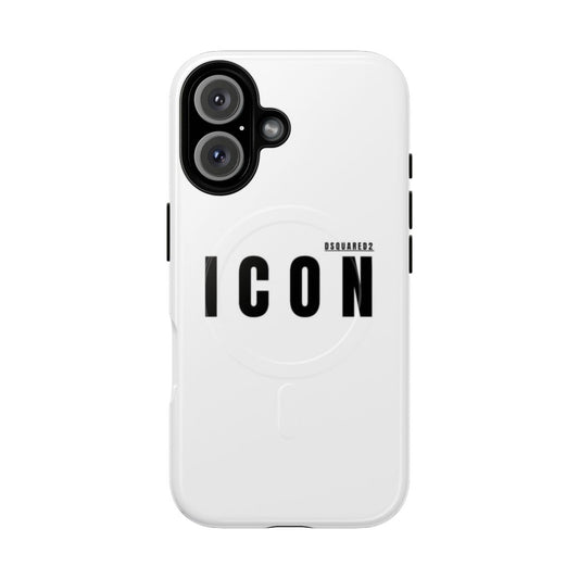 Magnetic tough phone case featuring an icon design