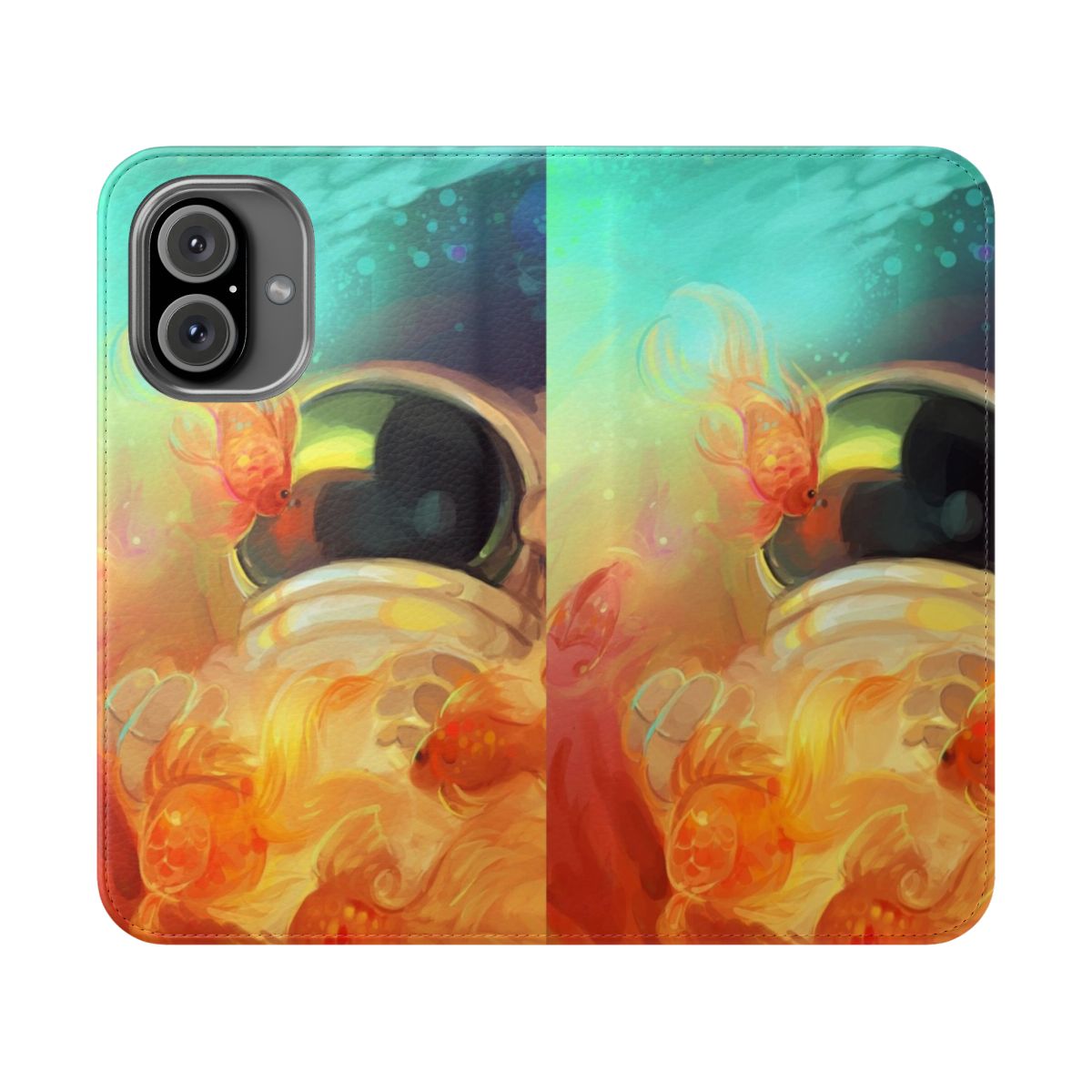 Flip cover phone case with a vibrant, colorful night sky and galaxy design