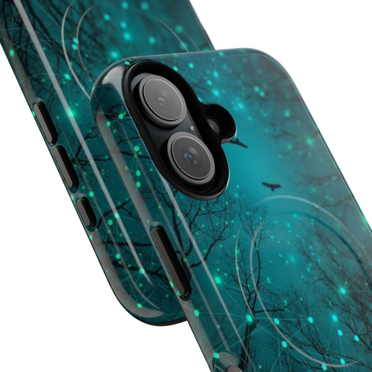 Geometric design phone case with abstract constellations and a starry night sky effect - Detail