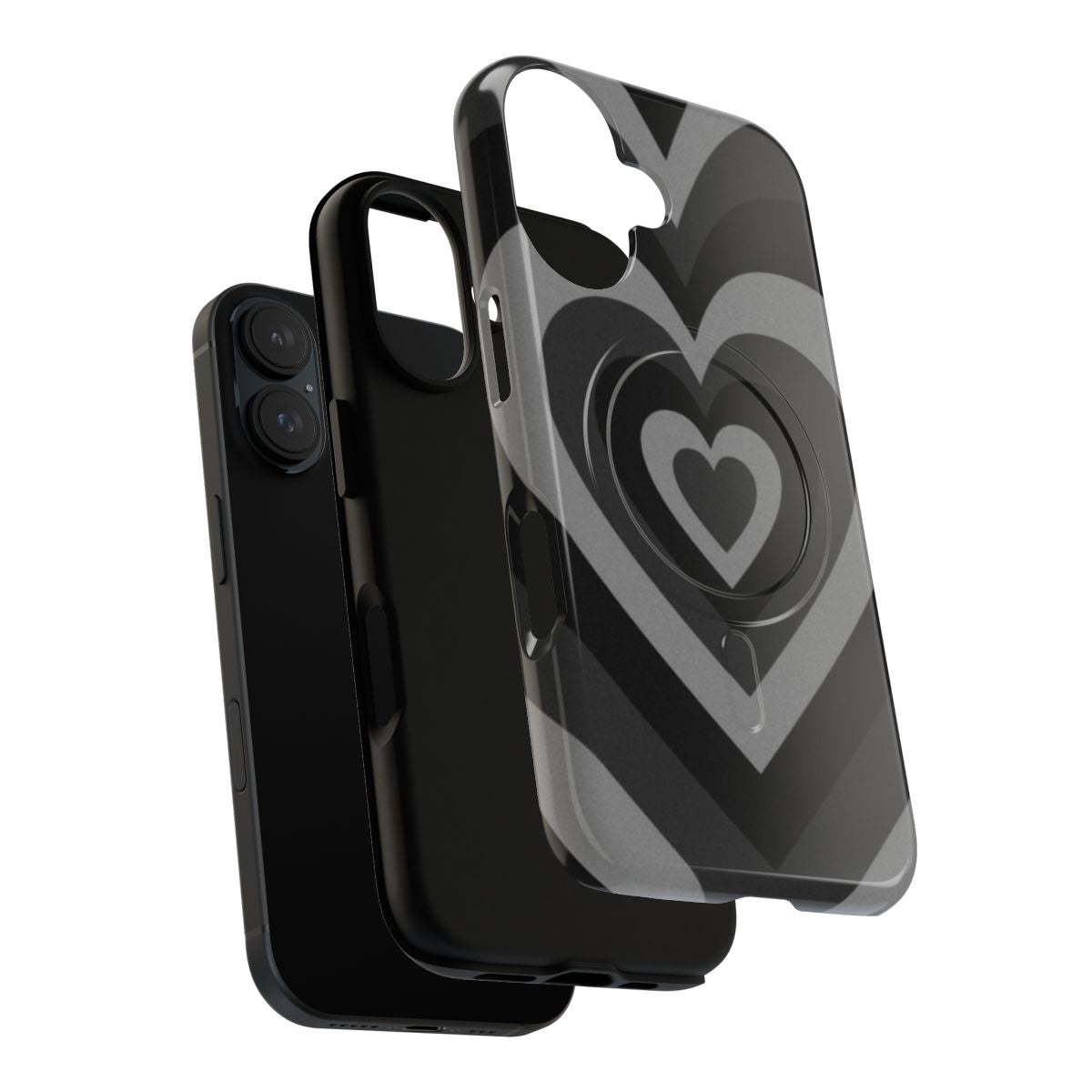 Magnetic tough phone case featuring a black heart pattern design - Layers