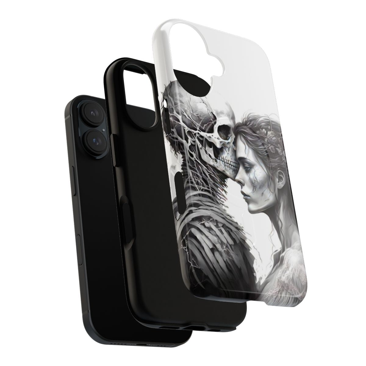 Love Never Dies Magnetic Tough Phone Cases with Skeleton, Skull, and Floral Designs - Layers