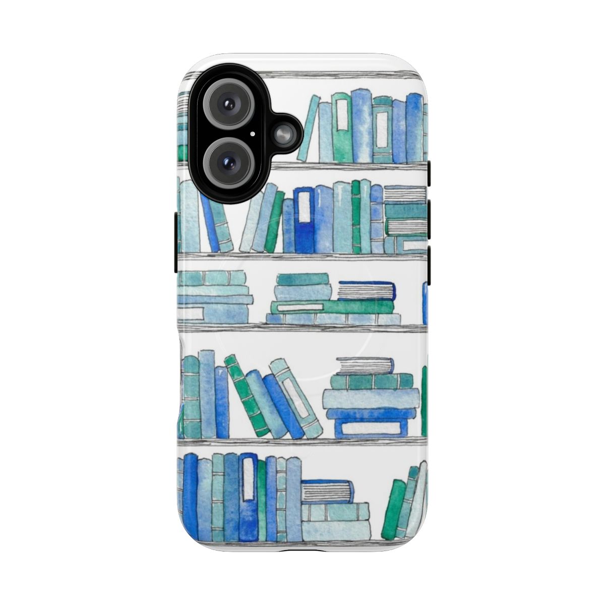 Blue and green book-themed magnetic tough phone case