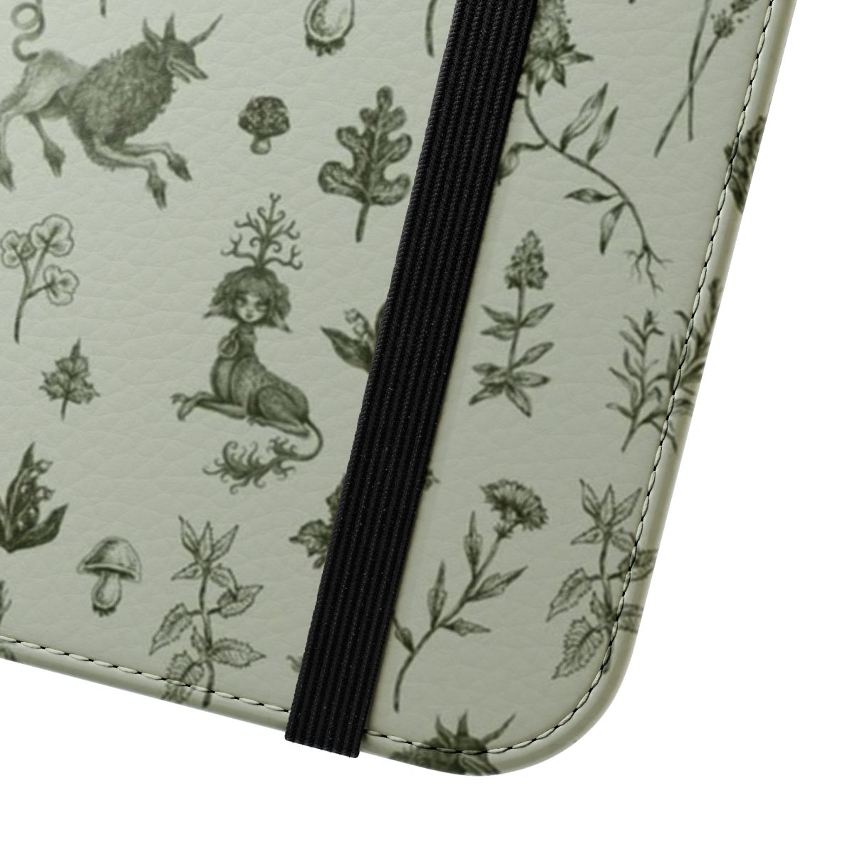 Vintage-inspired medieval fantasy phone case with floral and foliage design - Close Up