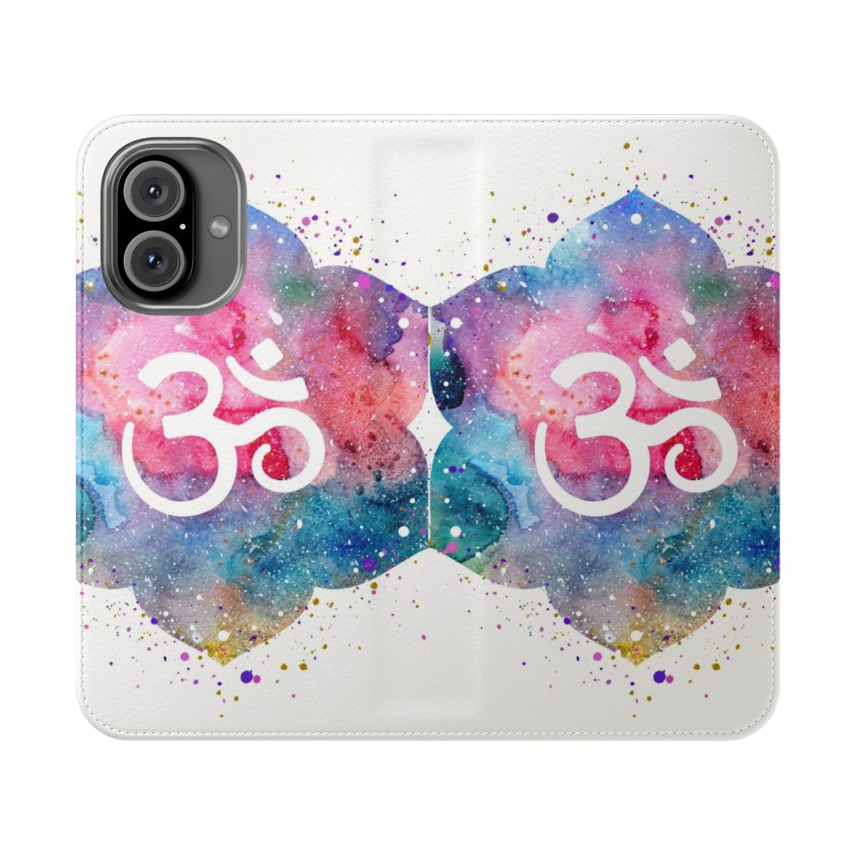 Vibrant Om Flower Phone Case with Mandala Design, featuring a beautiful watercolor illustration of a lotus flower and Om symbol.