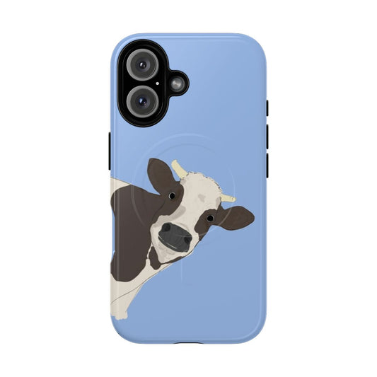 Cow-themed magnetic tough phone case with digital illustration