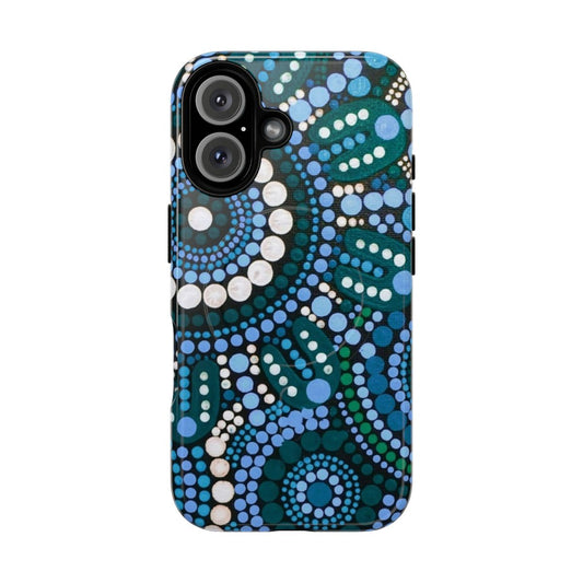 Turquoise blue aboriginal art pattern phone case