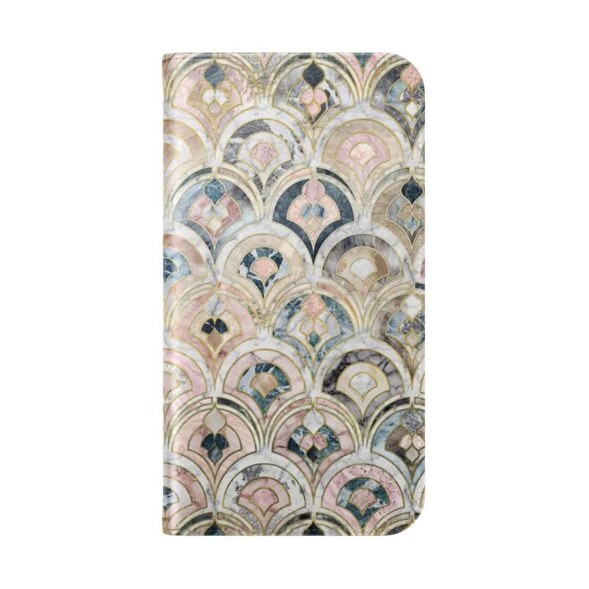 Artistic marble tiles pattern phone case featuring an exquisite art deco design in soft pastel colors. - Folded Back