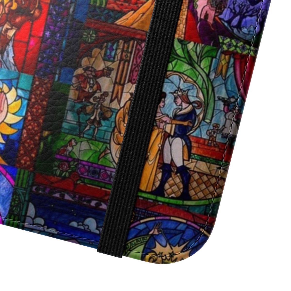 Stained glass design phone case featuring Beauty and the Beast characters - Close Up