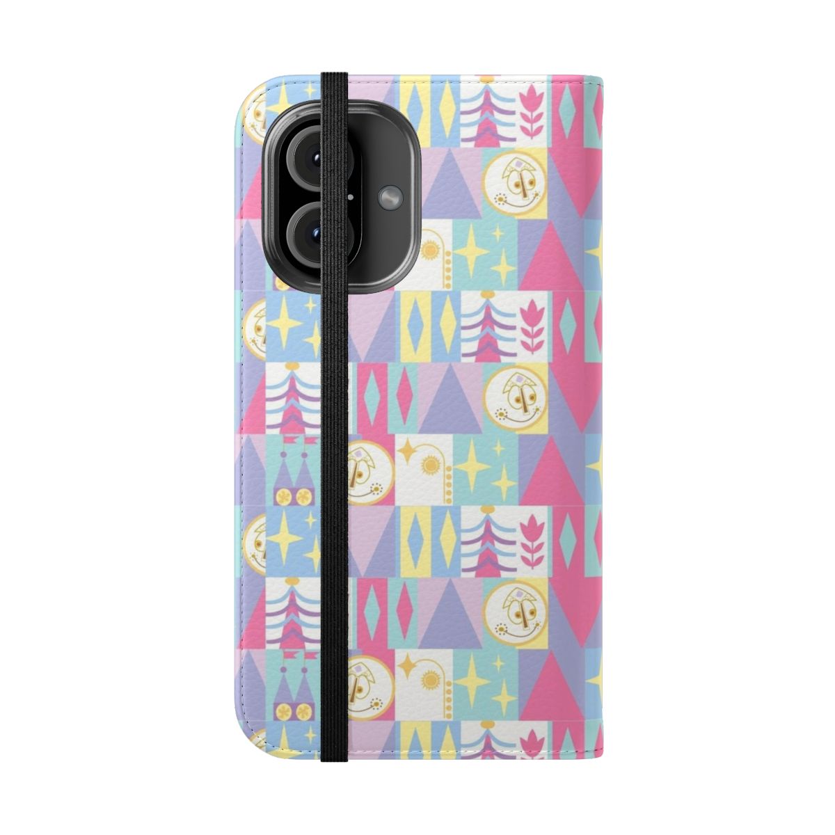 Retro Disney-Inspired Flip Cover Phone Case featuring the "It's a Small World" design - Folded Front