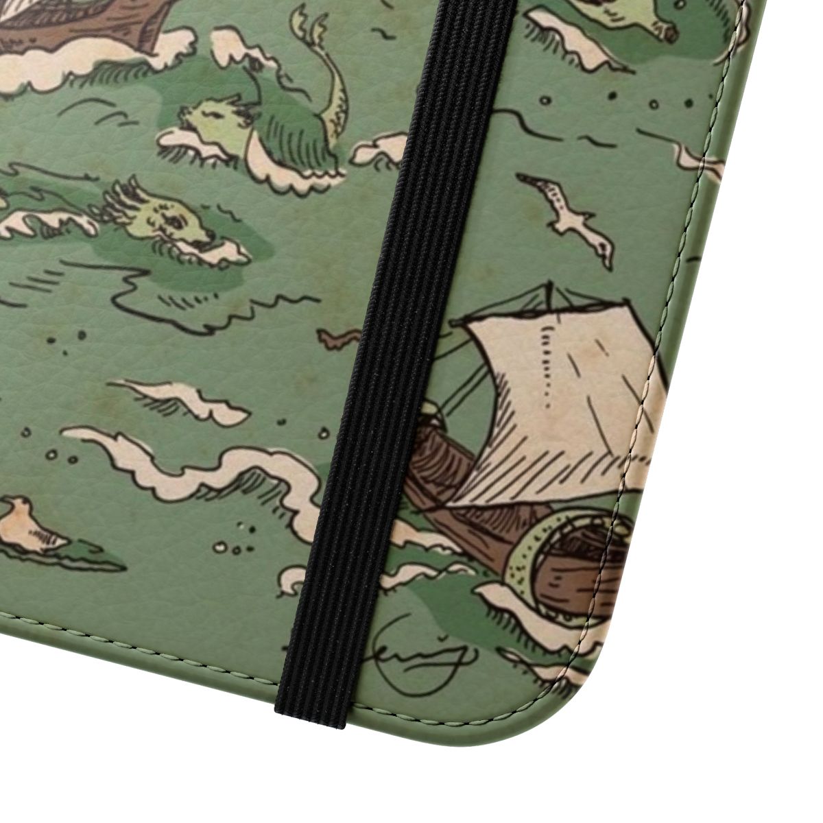 Flip phone case cover with a sailing ship and nautical design - Close Up