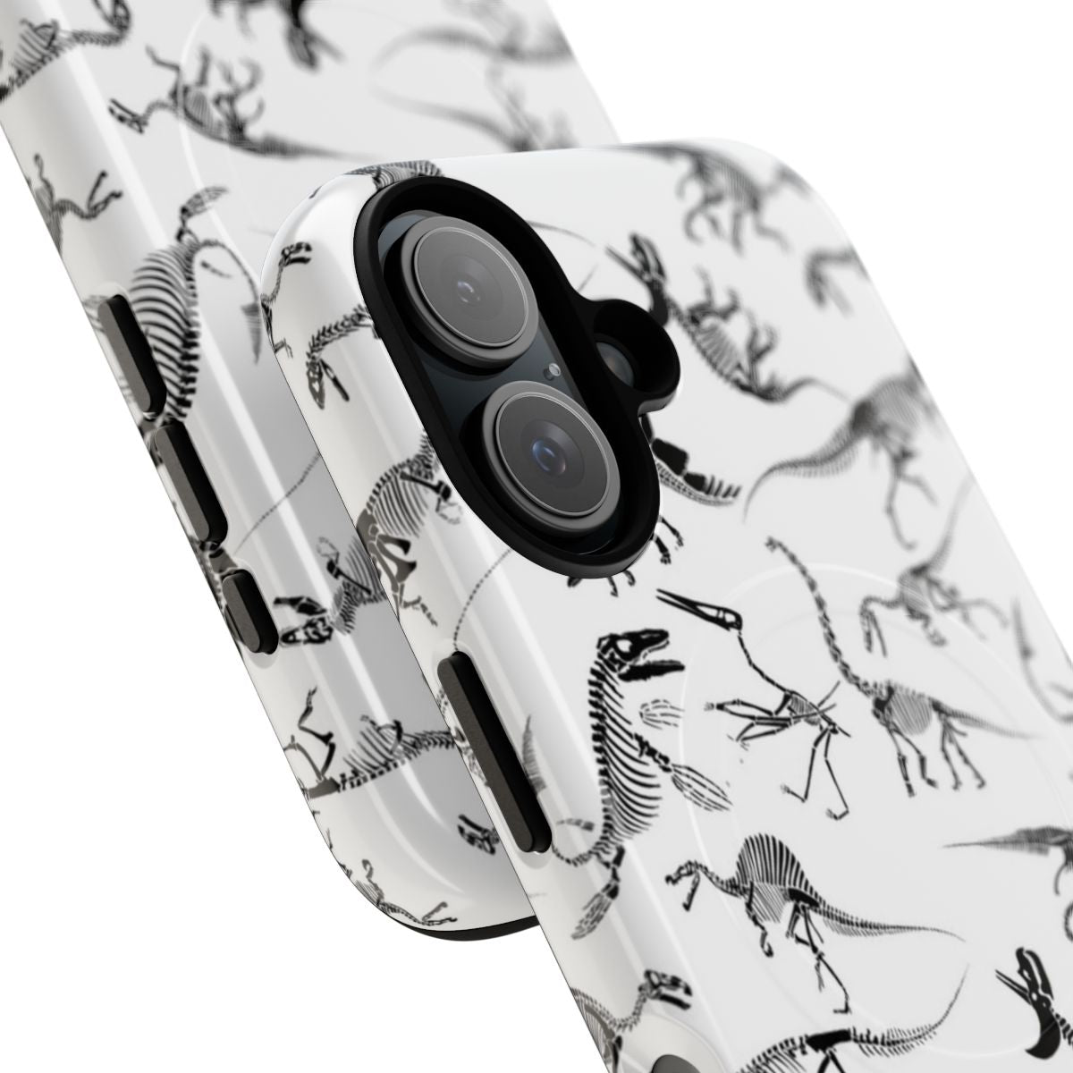 Magnetic phone case featuring a detailed dinosaur skeleton diagram - Detail