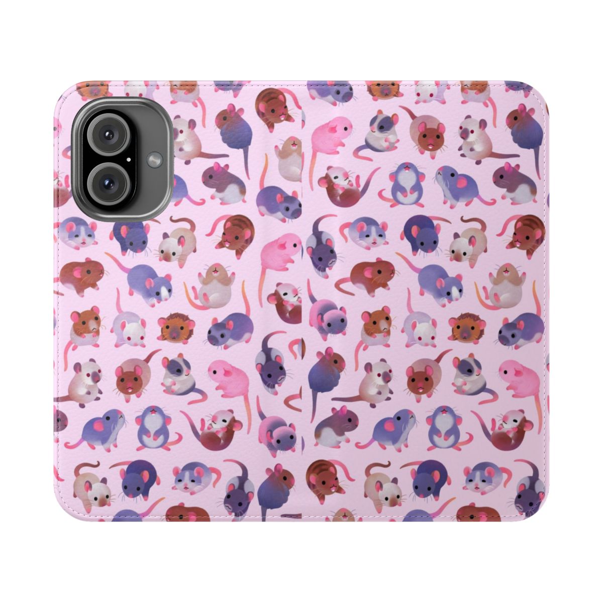 Cute pink phone case with a fancy rat design for animal lovers