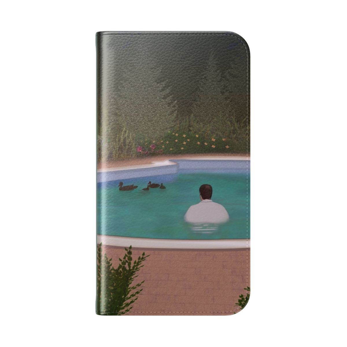 Flip cover phone case featuring design inspired by the iconic Tony Soprano's ducks from the TV series The Sopranos. - Folded Back