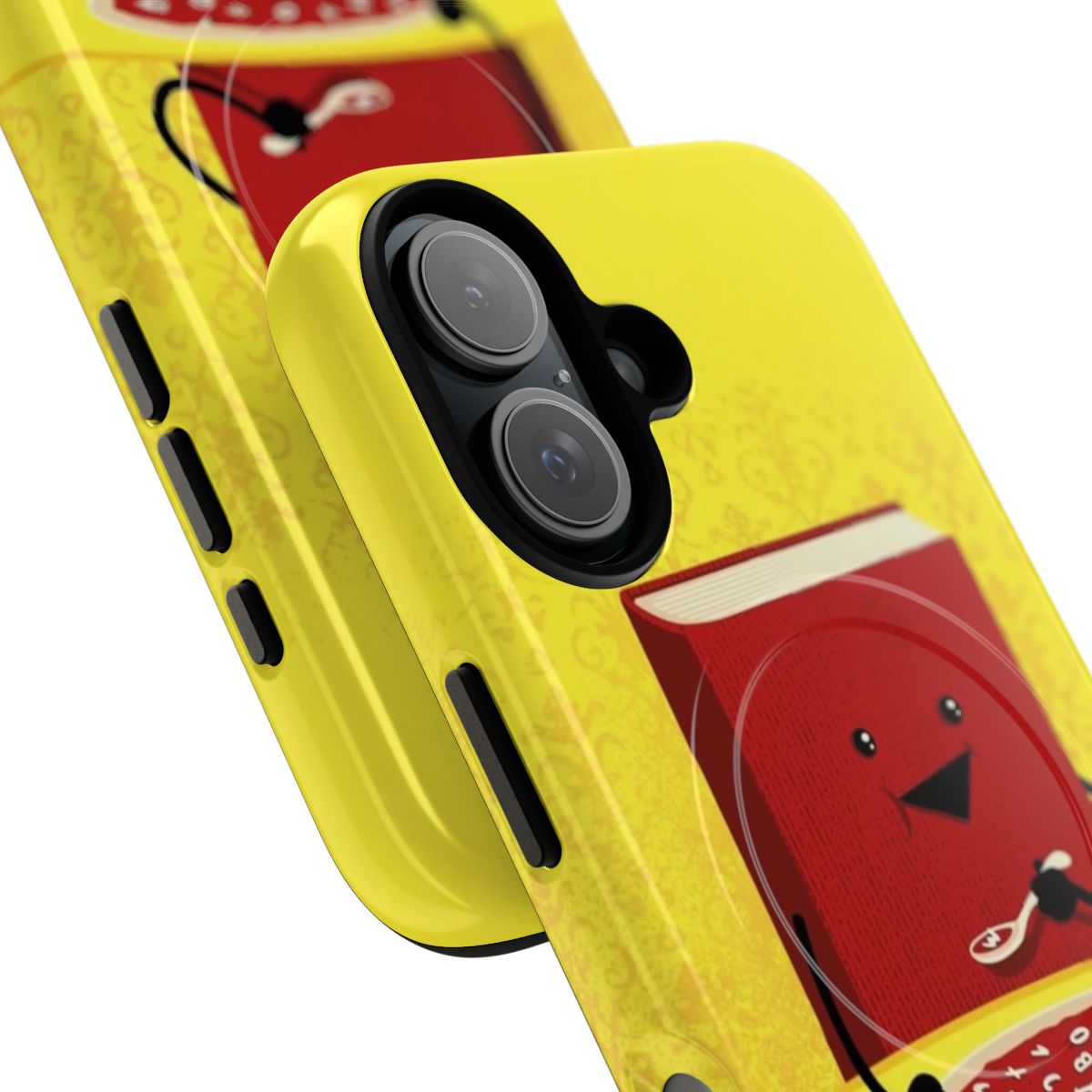 Colorful magnetic phone case with a nutrition and book-themed design - Detail