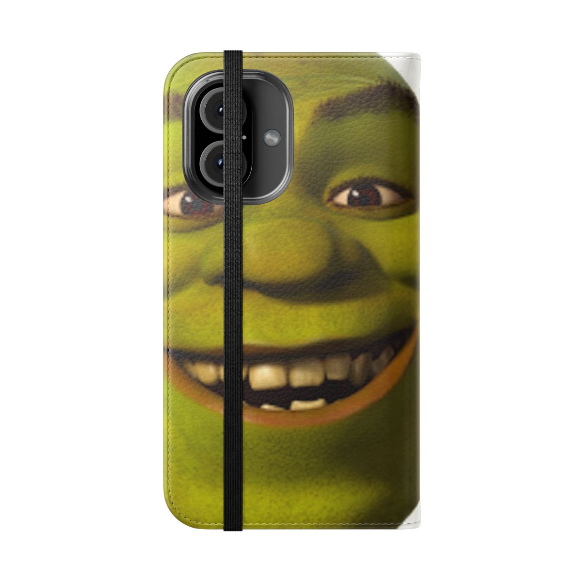 Green phone case with Shrek meme design - Folded Front