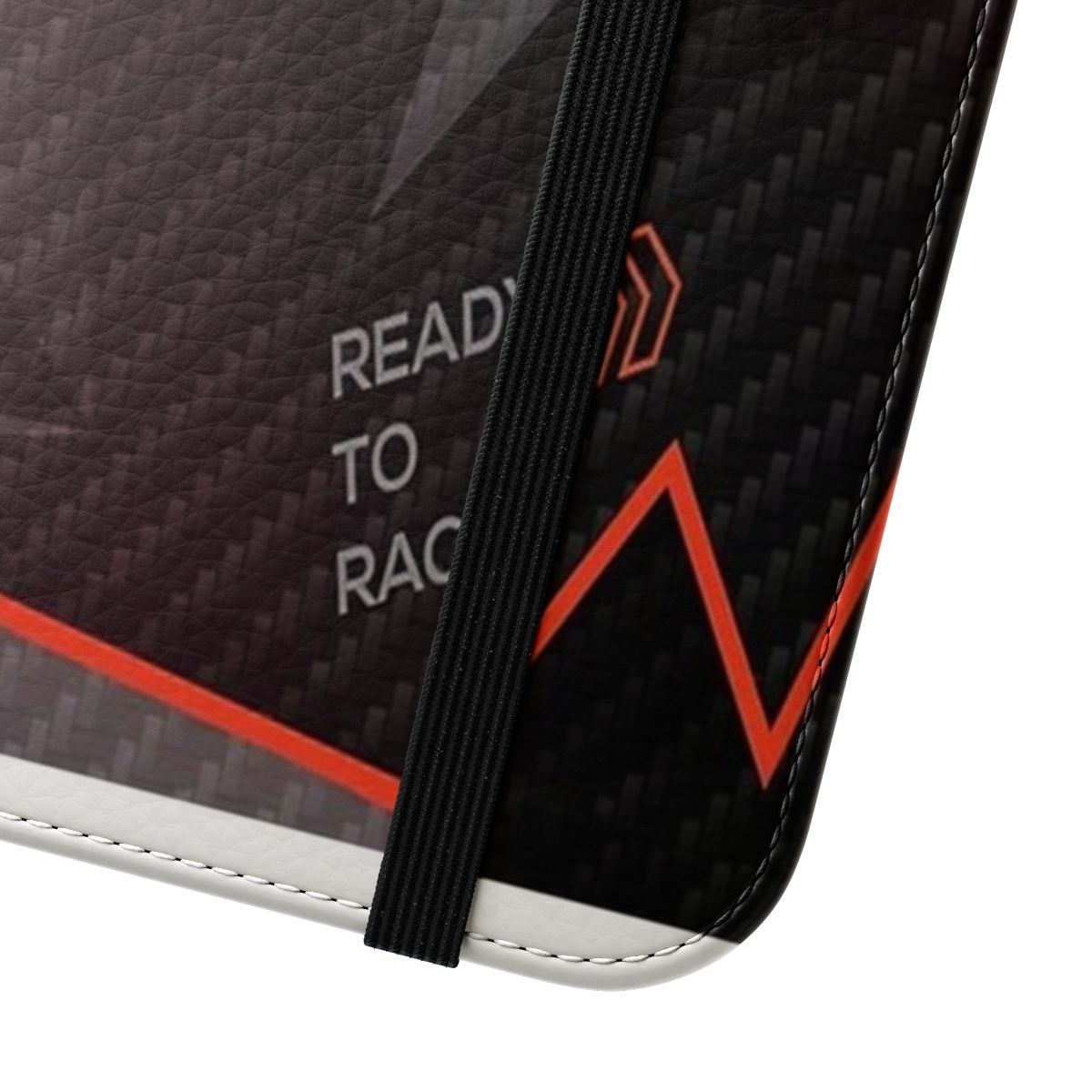 Motorsports-Inspired Fractals Flip Cover Phone Case with a carbon fiber weave pattern and abstract triangles design - Close Up