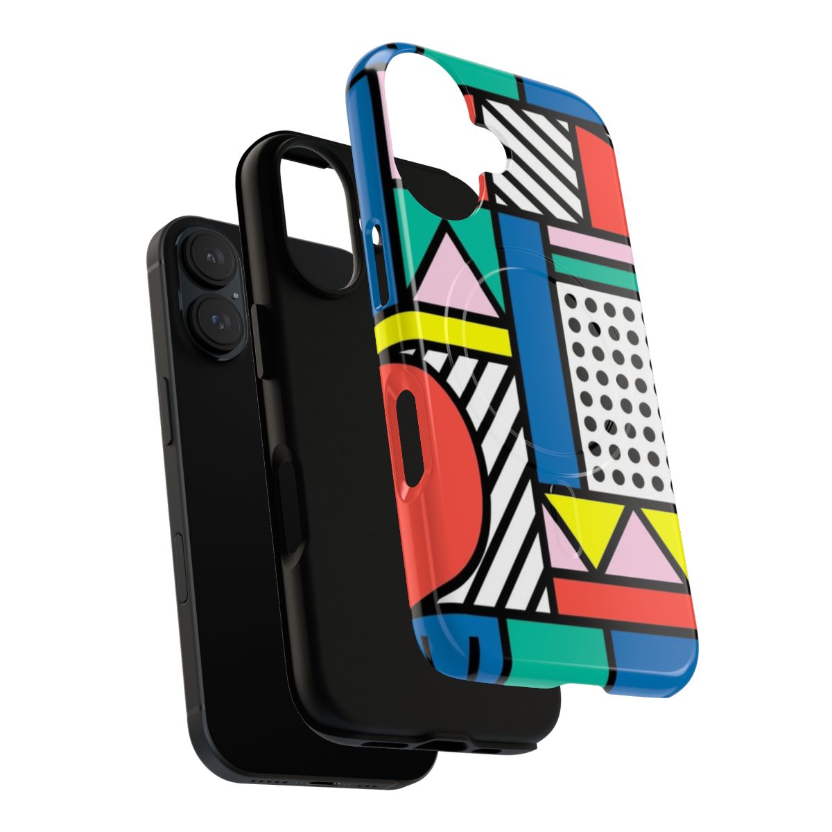 Colorful phone case with geometric Memphis-inspired pattern - Layers