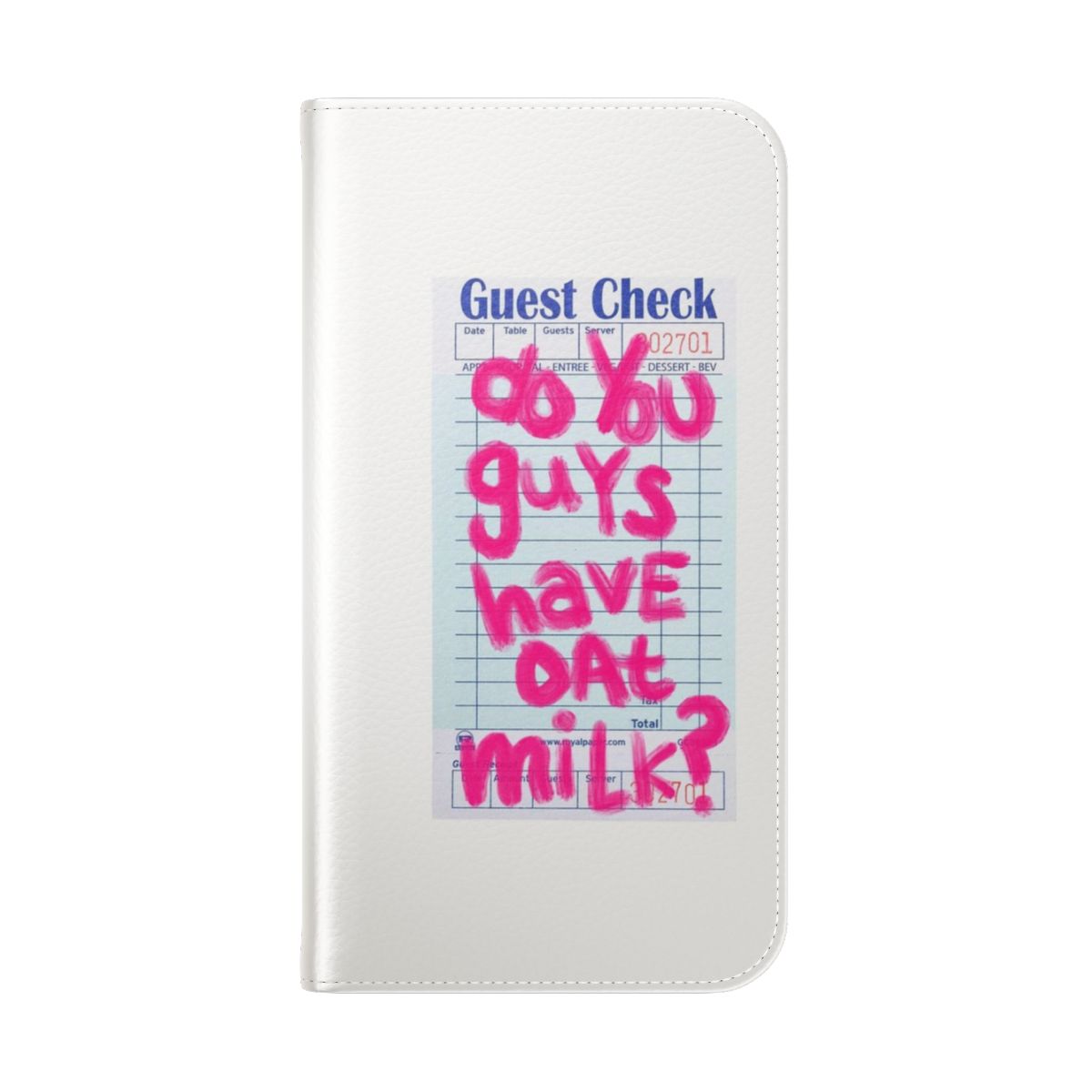 Oat milk aesthetic phone case with trendy guest check pattern - Folded Back