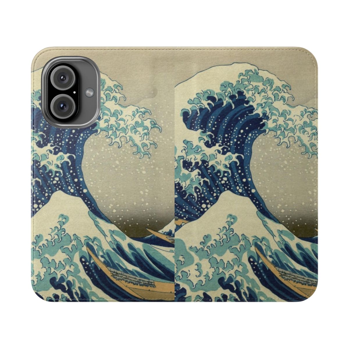 A phone case featuring the iconic 'The Great Wave off Kanagawa' artwork by the Japanese artist Hokusai.