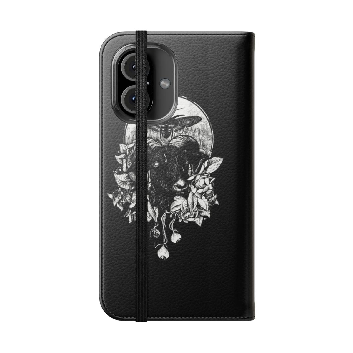 Dark gothic phone case with occult, nature, and metal designs - Folded Front