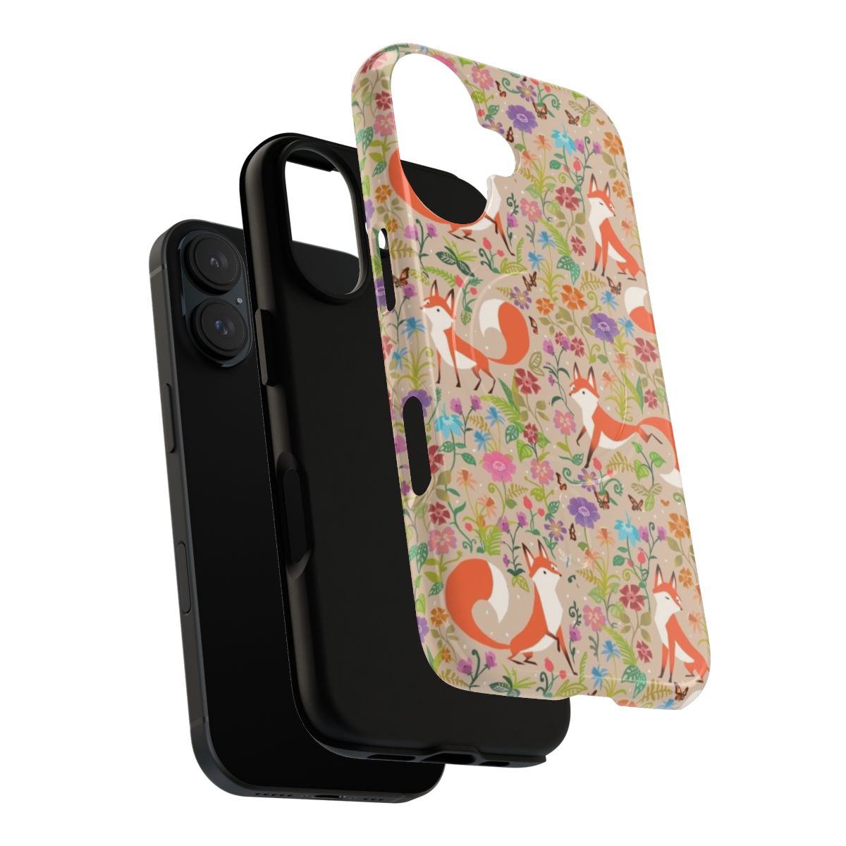 Colorful floral foxes pattern on a protective phone case - Layers