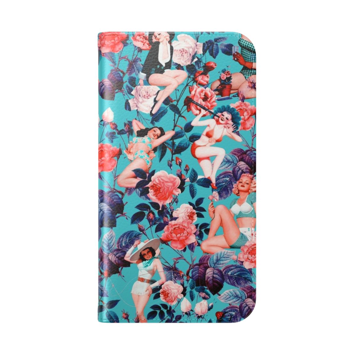 Retro floral and pinup-style flip cover phone case - Folded Back