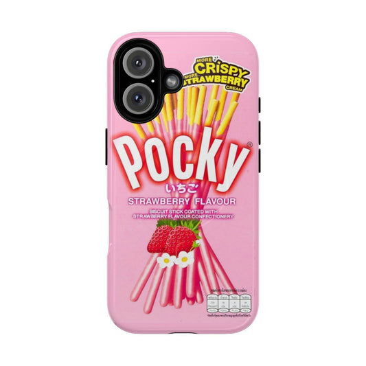 Pastel pink phone case with a strawberry theme, designed for a magnetic tough phone case.