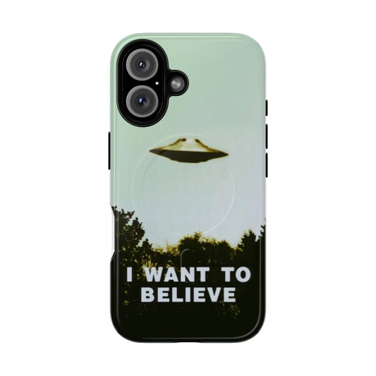 X-Files inspired magnetic phone case with "Believe" design