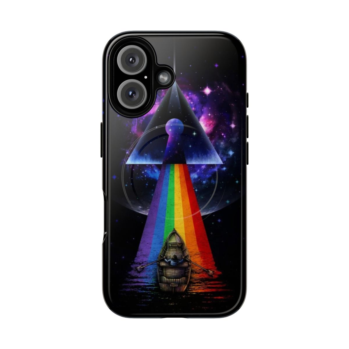 Magnetic phone case with a space and galaxy design inspired by the iconic Pink Floyd album The Dark Side of the Moon