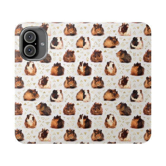 A stylish and protective phone case featuring a cute and colorful guinea pig with a geometric pattern design.