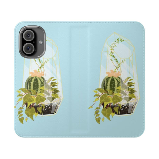 Stylish terrarium-inspired blue flip phone case