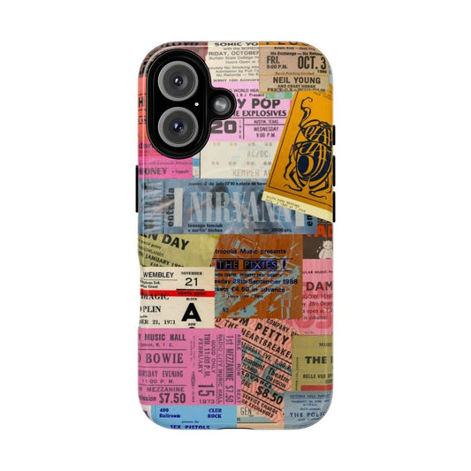 Magnetic phone case with vintage concert ticket stubs design