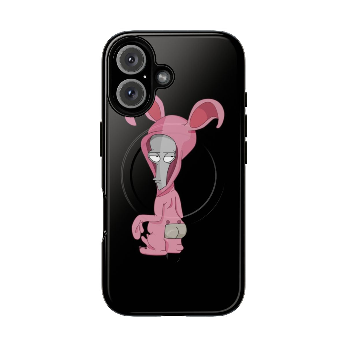 Magnetic tough phone case featuring a stylized illustration of an alien bunny character