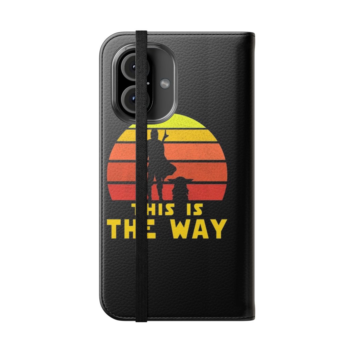 Retro-style flip phone case with Mandalorian-inspired graphics - Folded Front