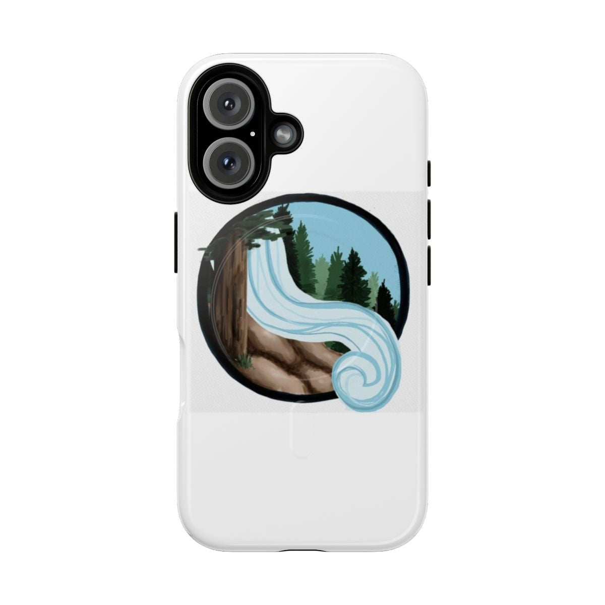 Magnetic tough phone case featuring a pine tree nature design