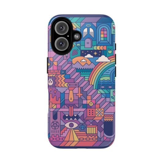 Colorful, detailed, surreal magnetic tough phone case with an afterlife theme