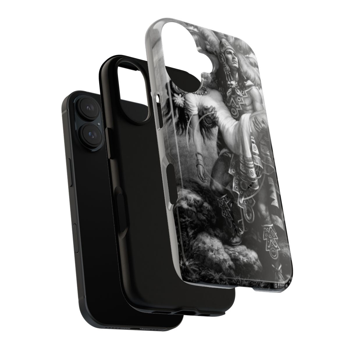 Aztec warrior design printed on a protective, magnetic phone case - Layers