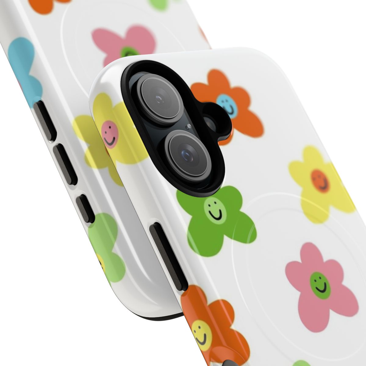 Pastel-colored floral and smiley pattern phone case - Detail