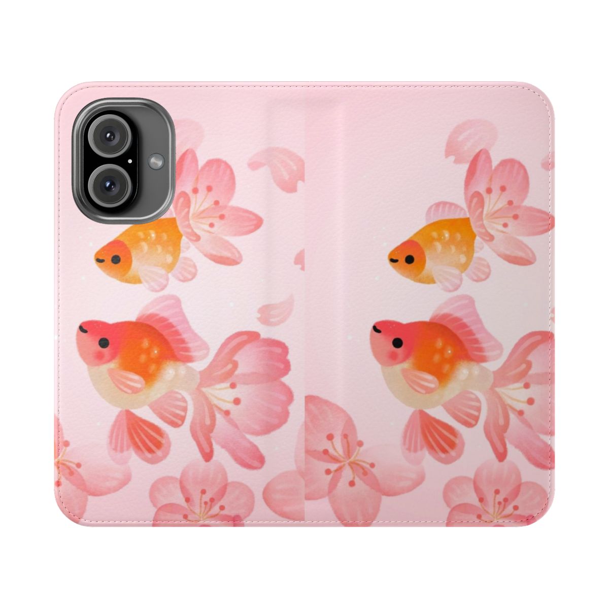 Vibrant cherry blossom and goldfish design on a flip cover phone case