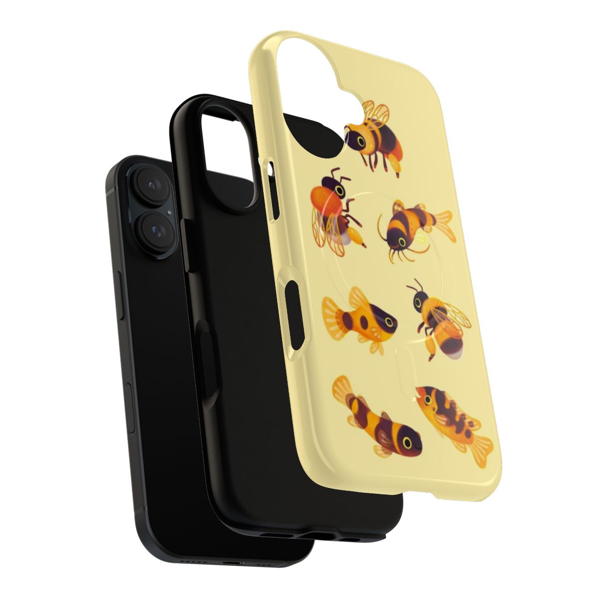 Bumblebee and fish design on a durable, magnetic phone case - Layers