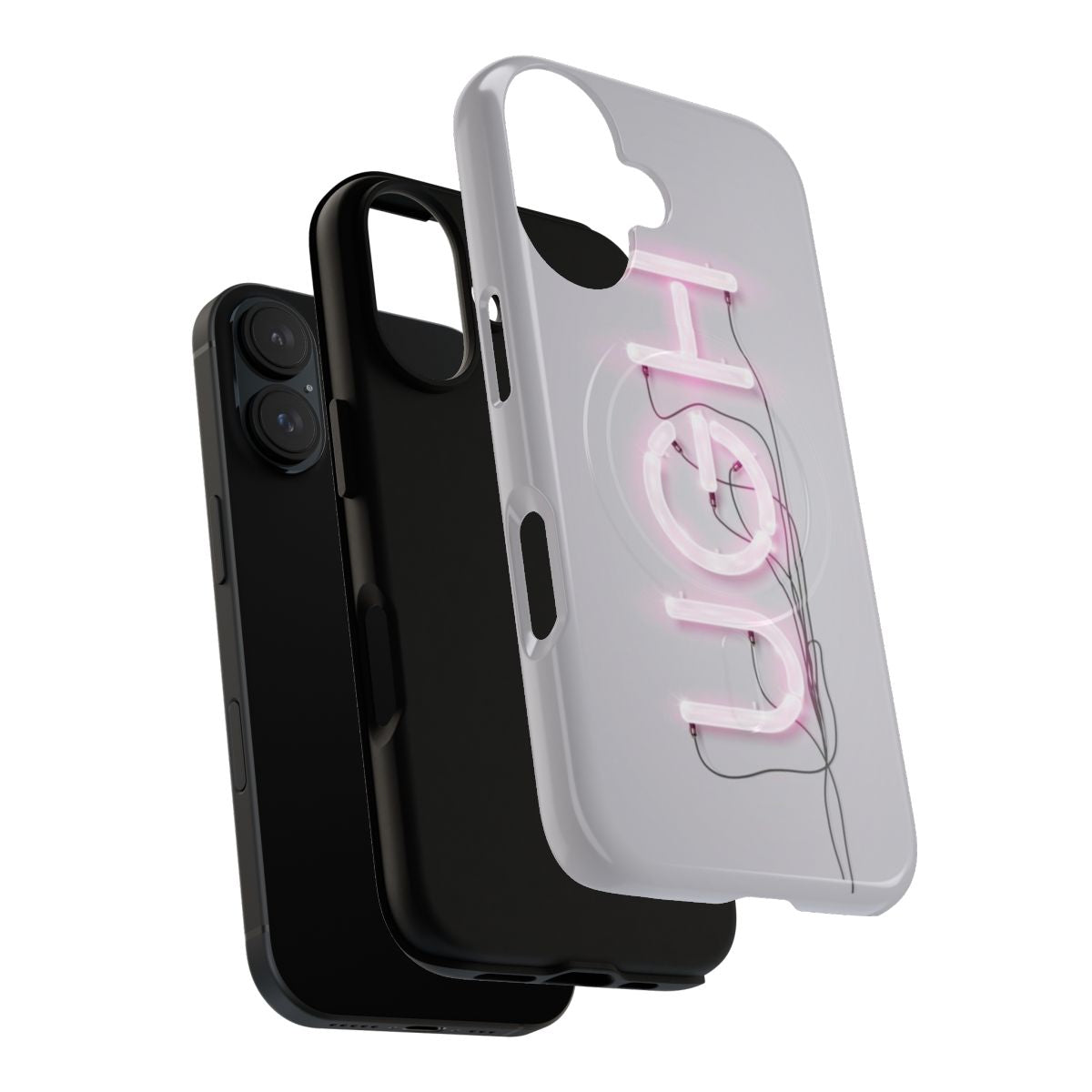 Stylish neon pink graphic design phone case with bold typography - Layers