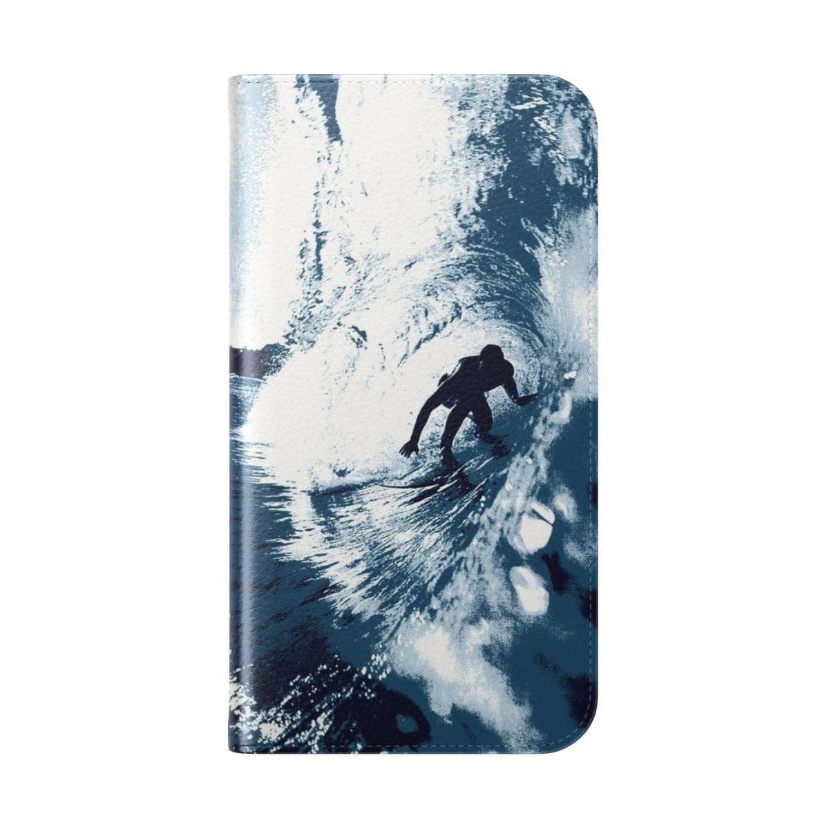 Blue wave flip cover phone case with Hawaiian surf graphic - Folded Back